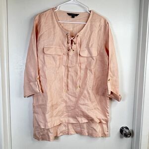 Company Ellen Tracy Womans Peach 100% Linen Tunic Blouse Sz L Retail Price $89